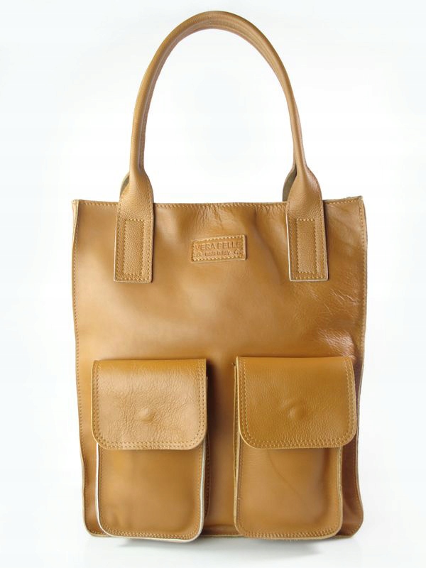 

Torba Worek Vera Pelle Shopper Bag Kieszenie Camel