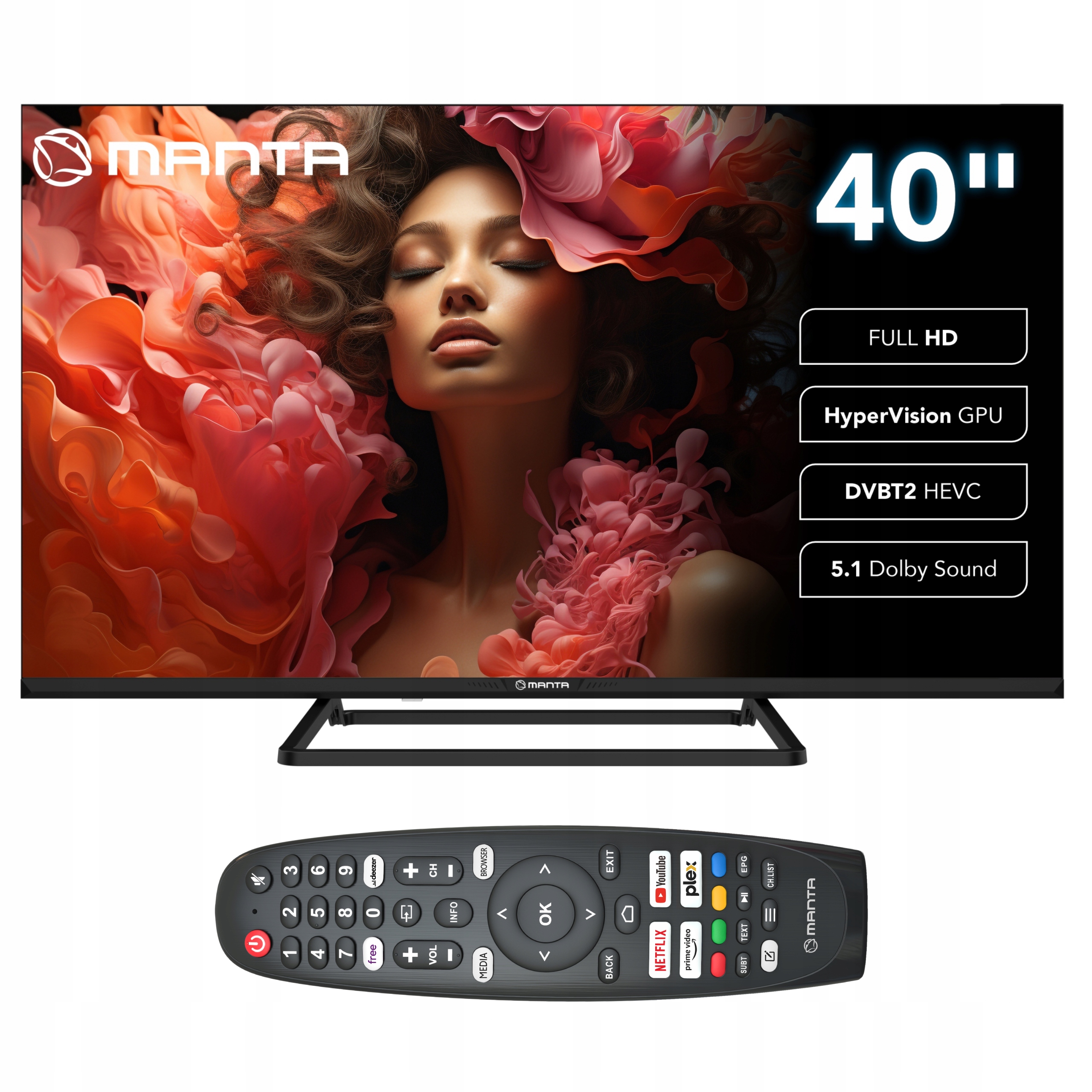 Telewizor 40 cali Led Smart Tv WiFi Fhd H.265 Dvbt/s Hdmi Arc Usb Manta