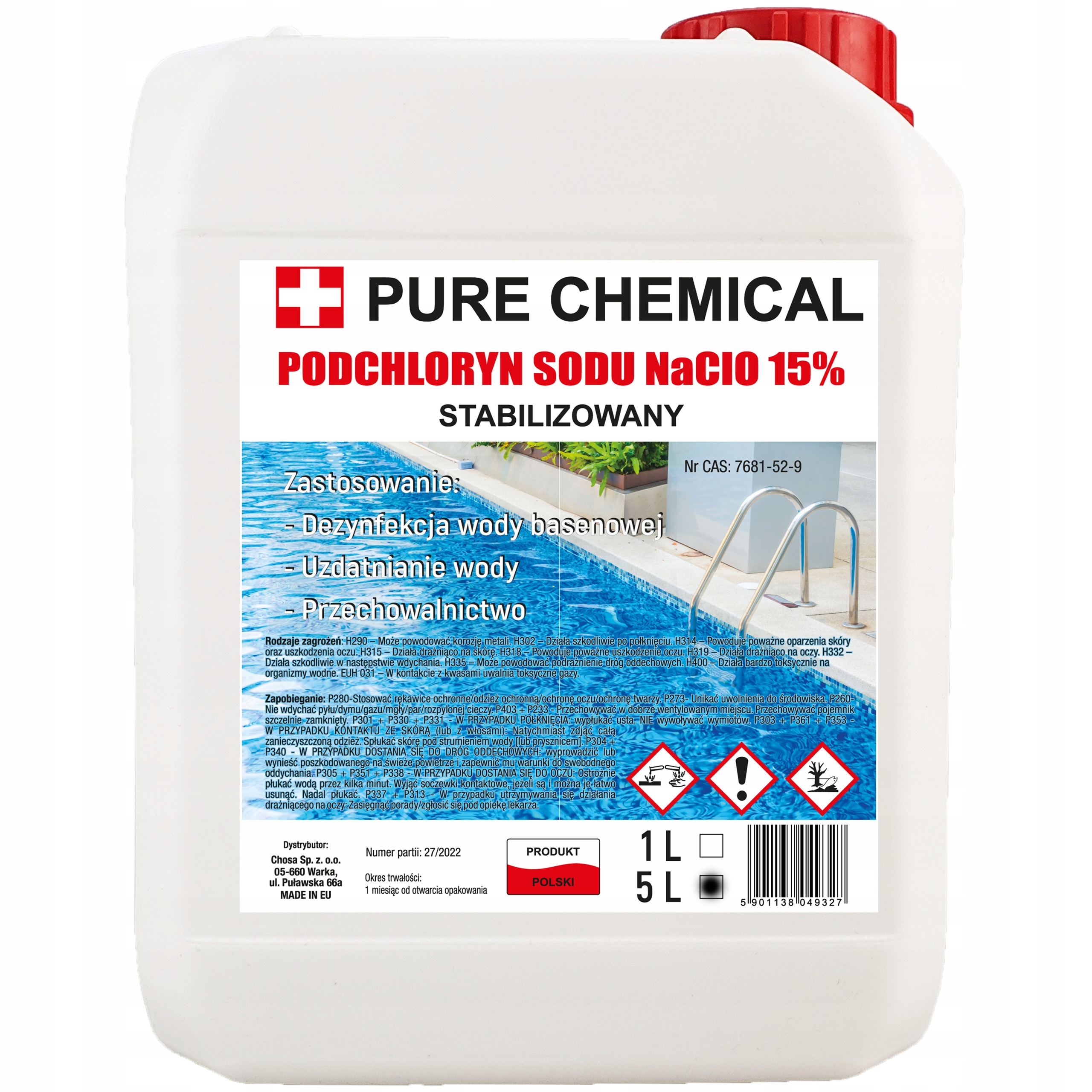 

Podchloryn Sodu 15% Stabilizowany Do Basenu 5L