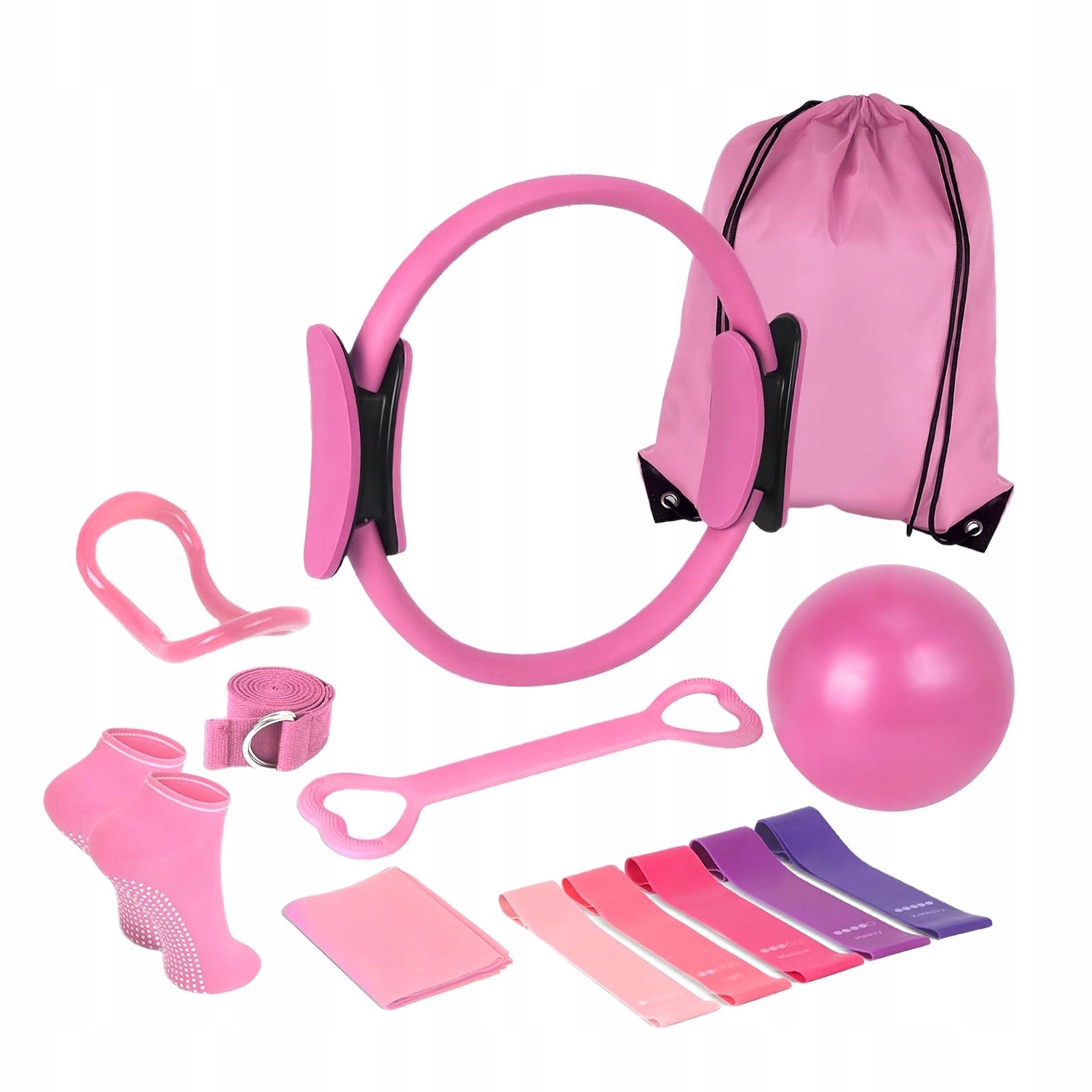 13Pcs Pilates Ring Circle Set Arms Stretch Belt Legs Shoulder Pink
