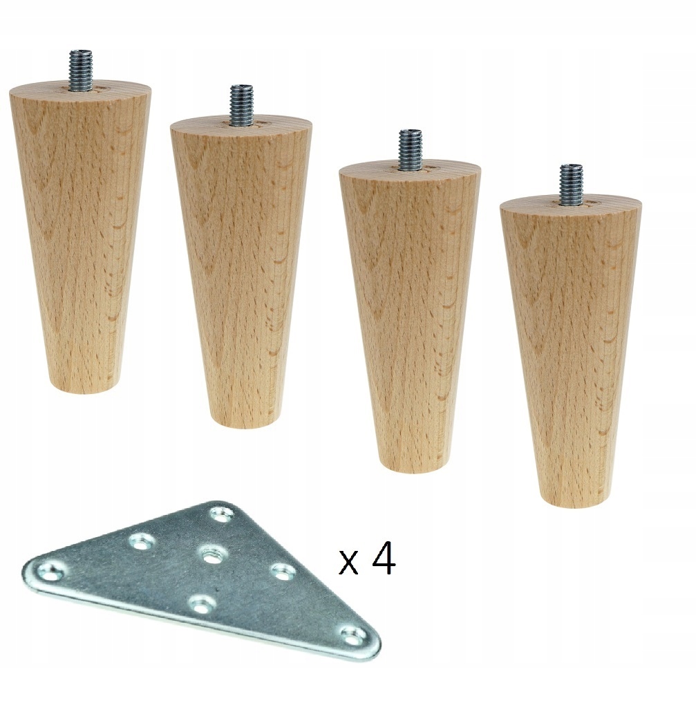 

4 x nogi nóżki drewniane 10 cm z blachą montażową
