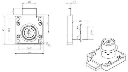Zamek meblowy bębenkowy ZMB-02 Marka Gryc
