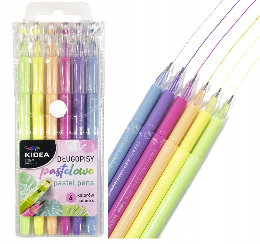 

Kidea Długopisy Żelowe 6 Kol Pastelowe kryształowa