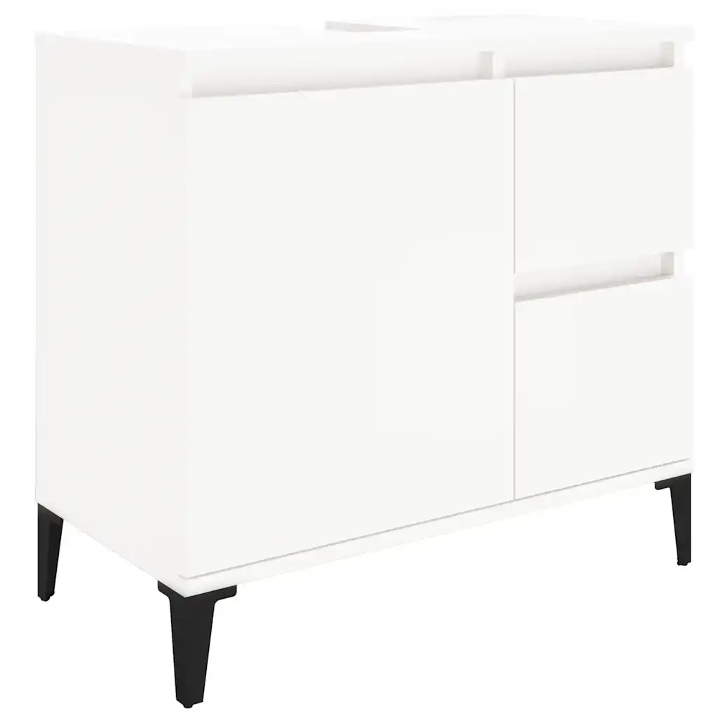Bílá koupelnová skříňka 65 x 33 x 60 cm se 2 zásuvkami a kovovými nožkami