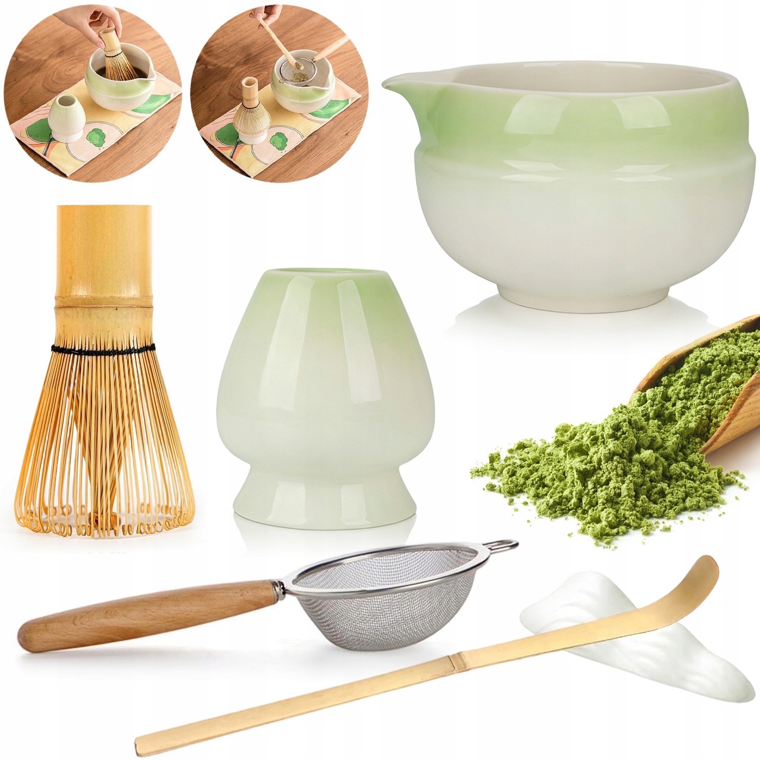 Zestaw Prezentowy Do Herbaty Matcha 7-CZĘŚCIOWY Zestaw Podstawka Łyżeczka