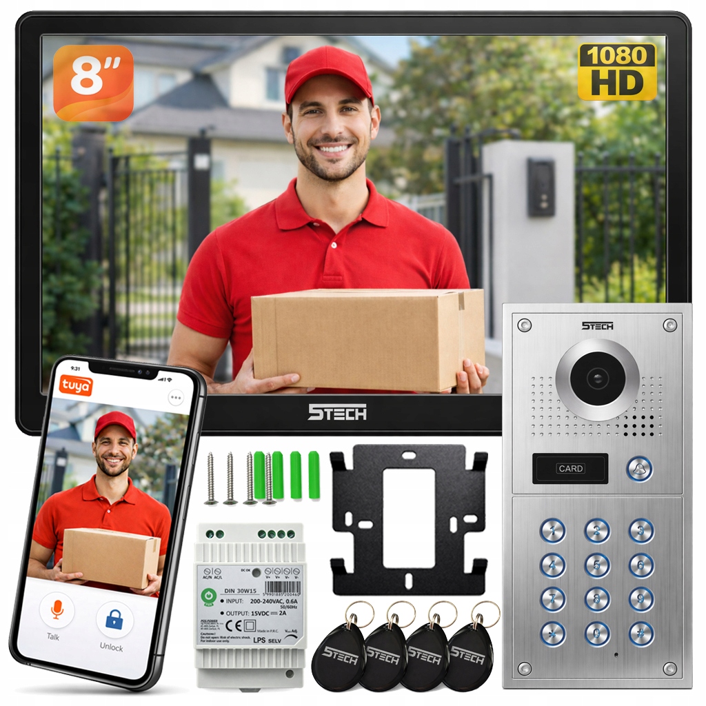 Wideodomofon 5TECH WiFi Verus Plus 8" 84222 RFiD Podtynkowy Aplikacja Tuya
