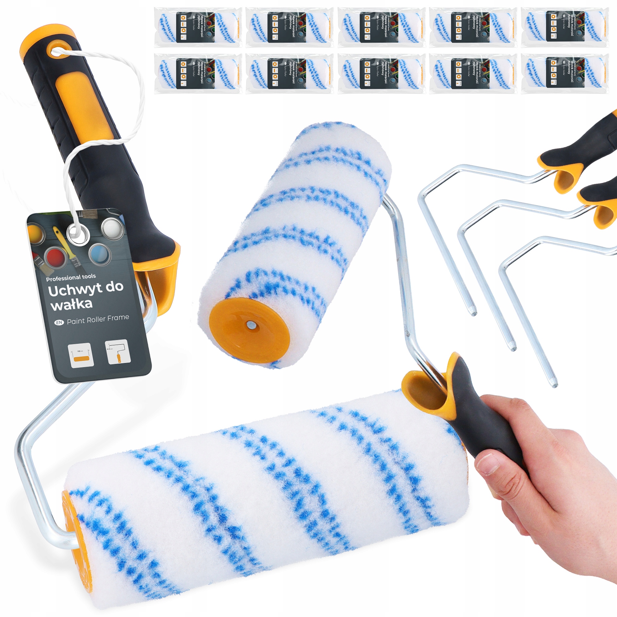 10 x Malířský váleček 18 cm Nylonový Husté barvy laků na lepidla 3x rukojeť