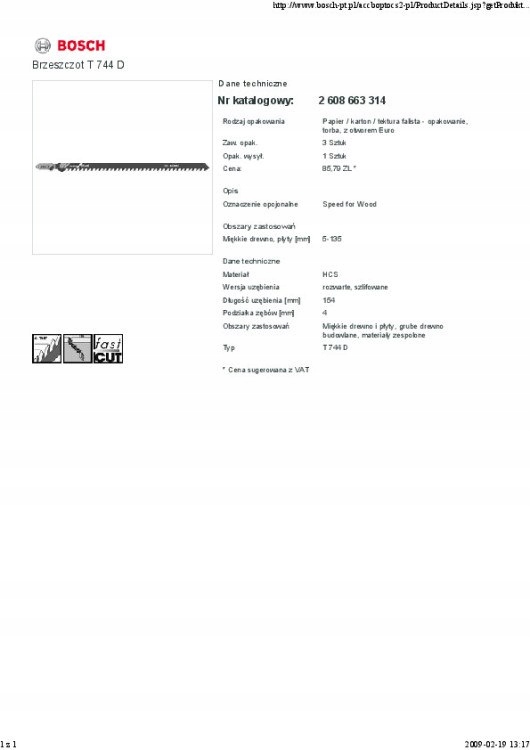 BRZESZCZOT DO WYRZYNARKI T744D 3SZT. Marka Bosch