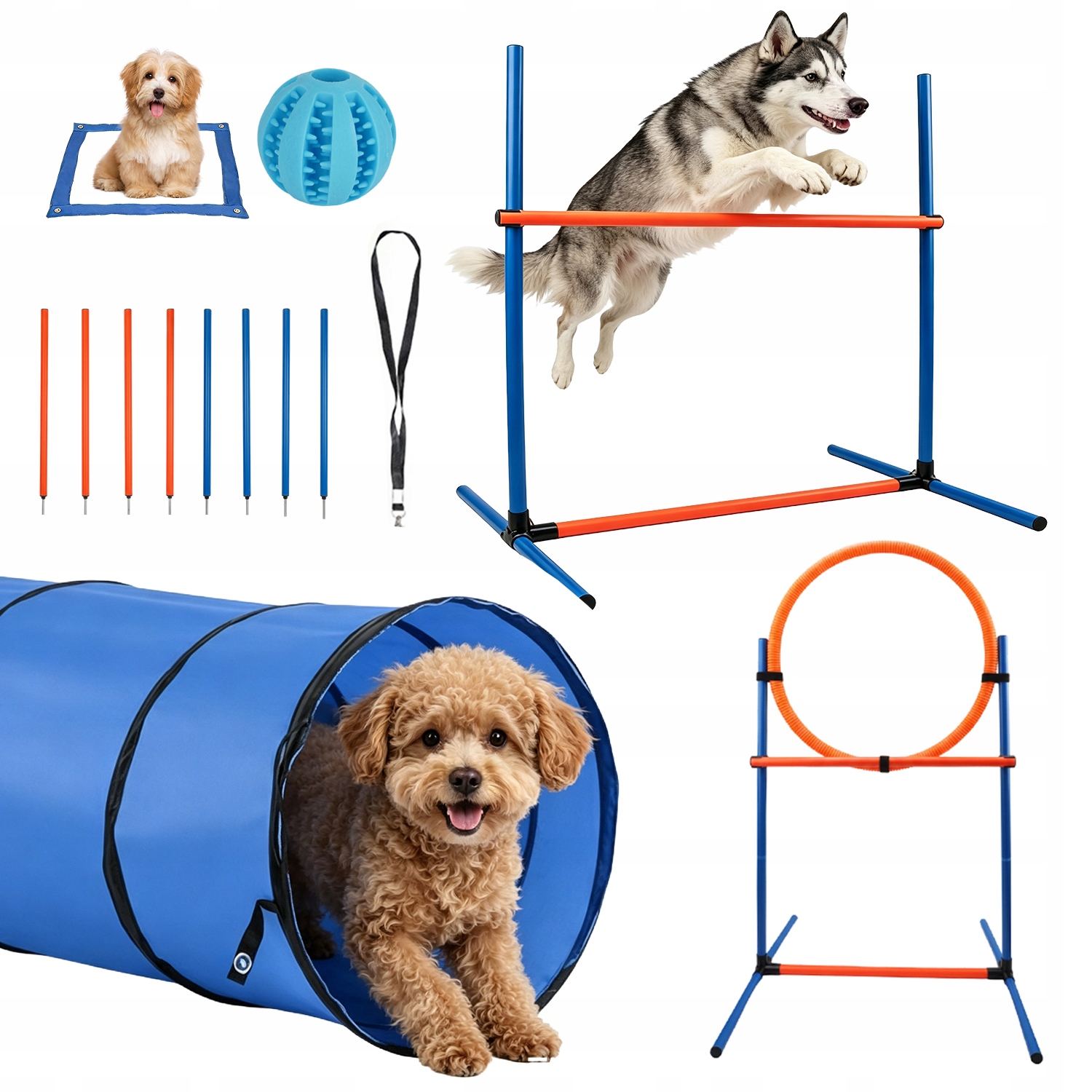 7 Set Agility Sada Pro Psy Tréninkové Ploty 8 Sloupků Tunel Obruč