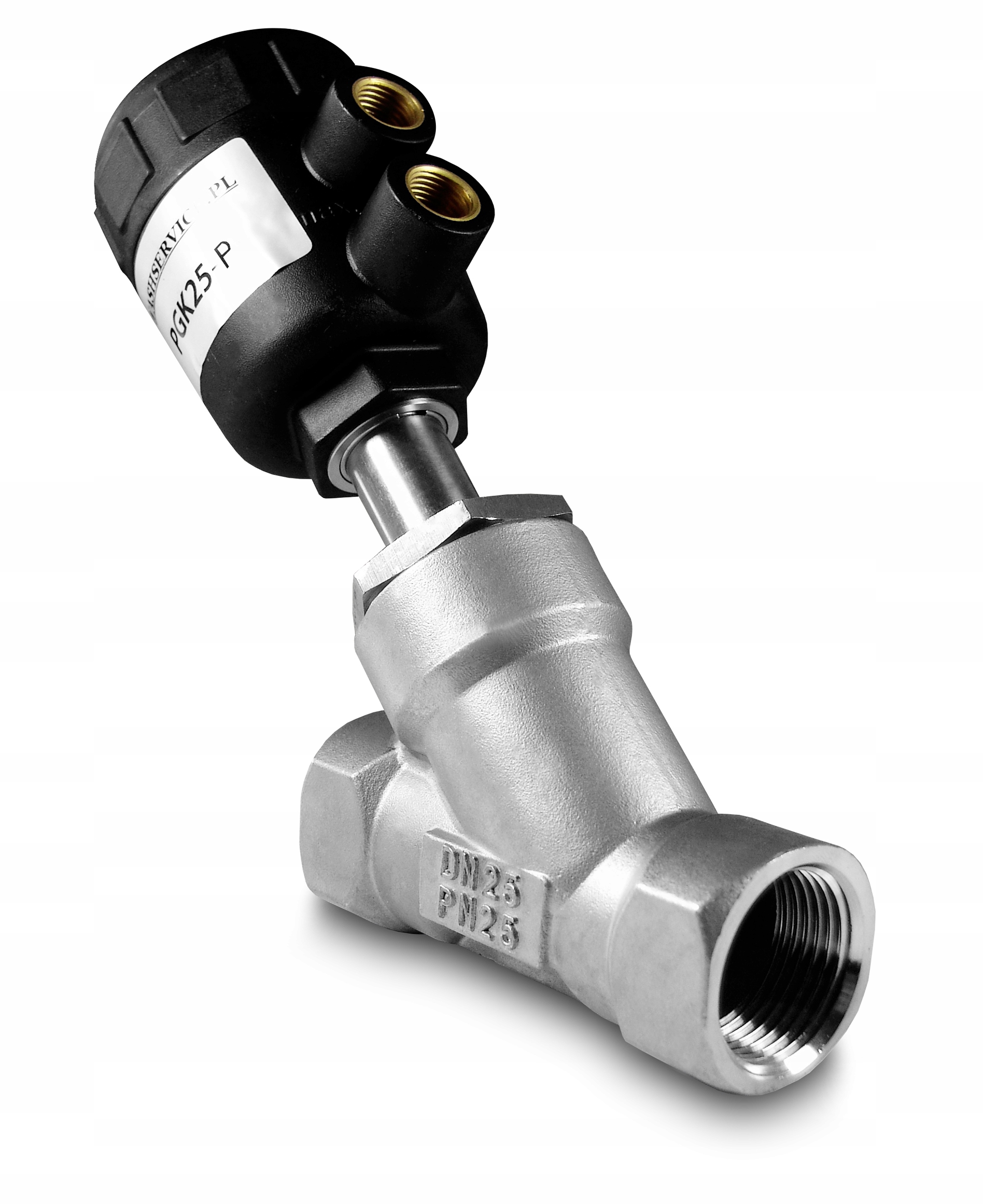 Zawór pneumatyczny kątowy DN15 1/2 cala ss304 grzybkowy skośny PGK15-P