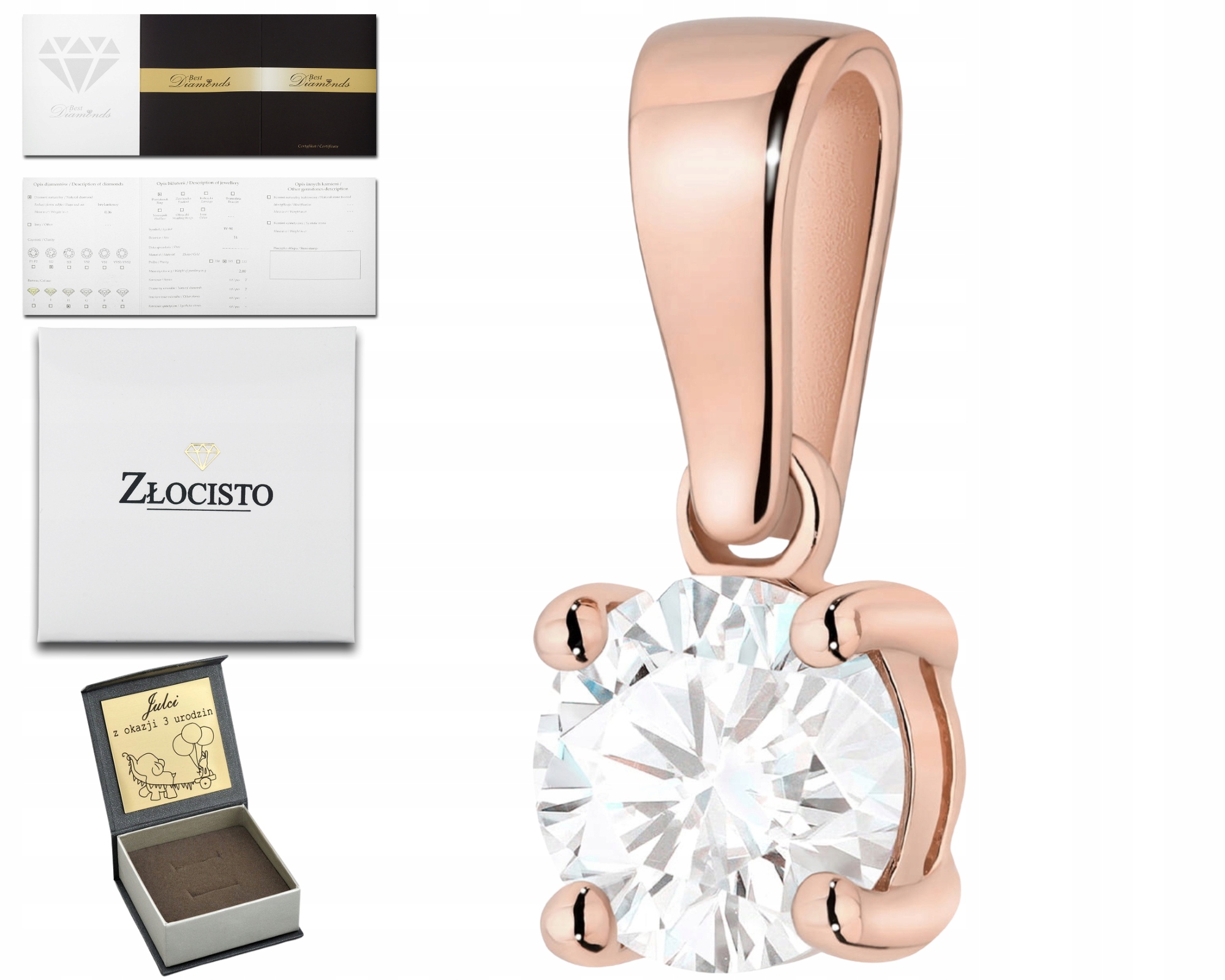 Růžové Zlato Přívěsek 585 S Diamantem Moderní Šperky Stylový Dárek