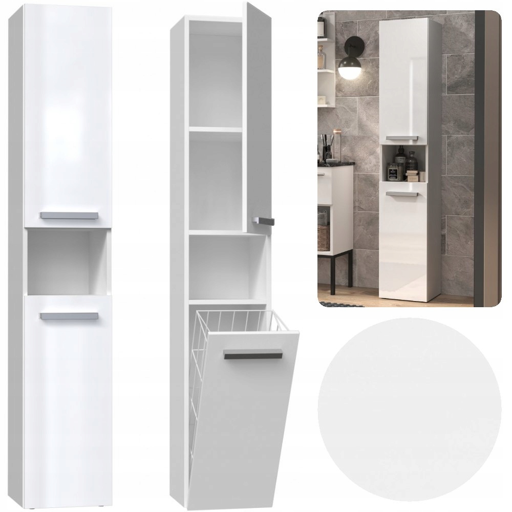 

Szafka Łazienkowa Słupek Kosz Nel III Biały Połysk