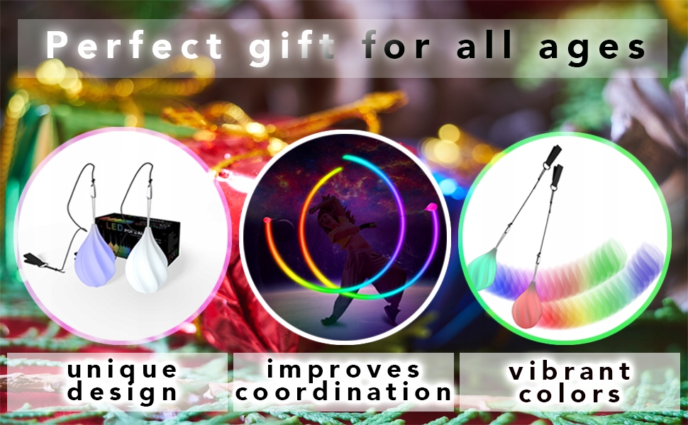 LED Poi Balls Zestaw 2 Świecące w Nocy LED PIĘKNE Kod producenta c1aLED POI