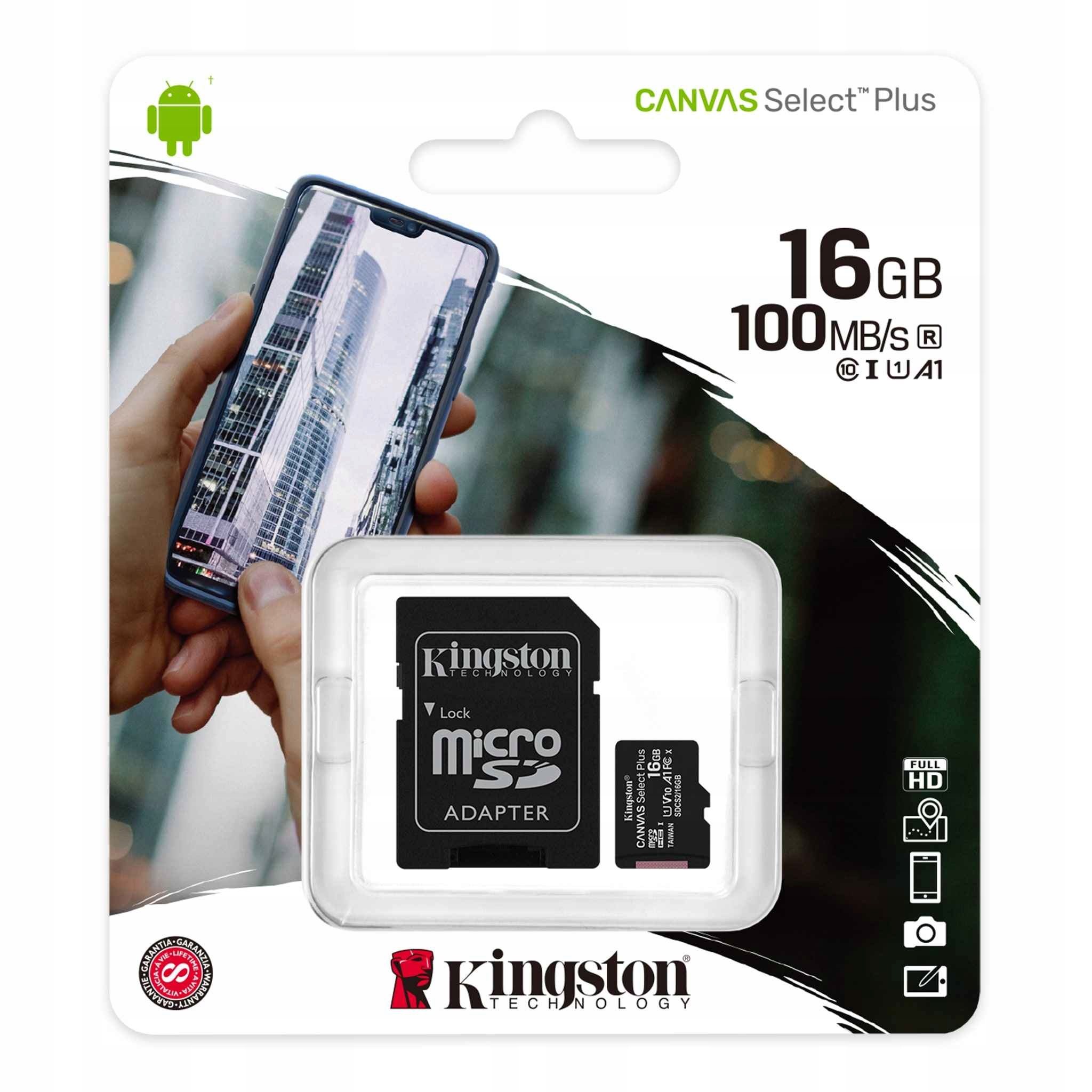 

Kingston 16GB Karta Micro Sd Do Aparatu + Adapter
