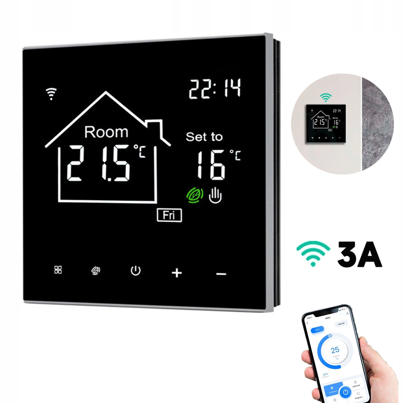Termostat Pro Podlahové Vytápění Topné Rohože Smart Wifi LCD 3A