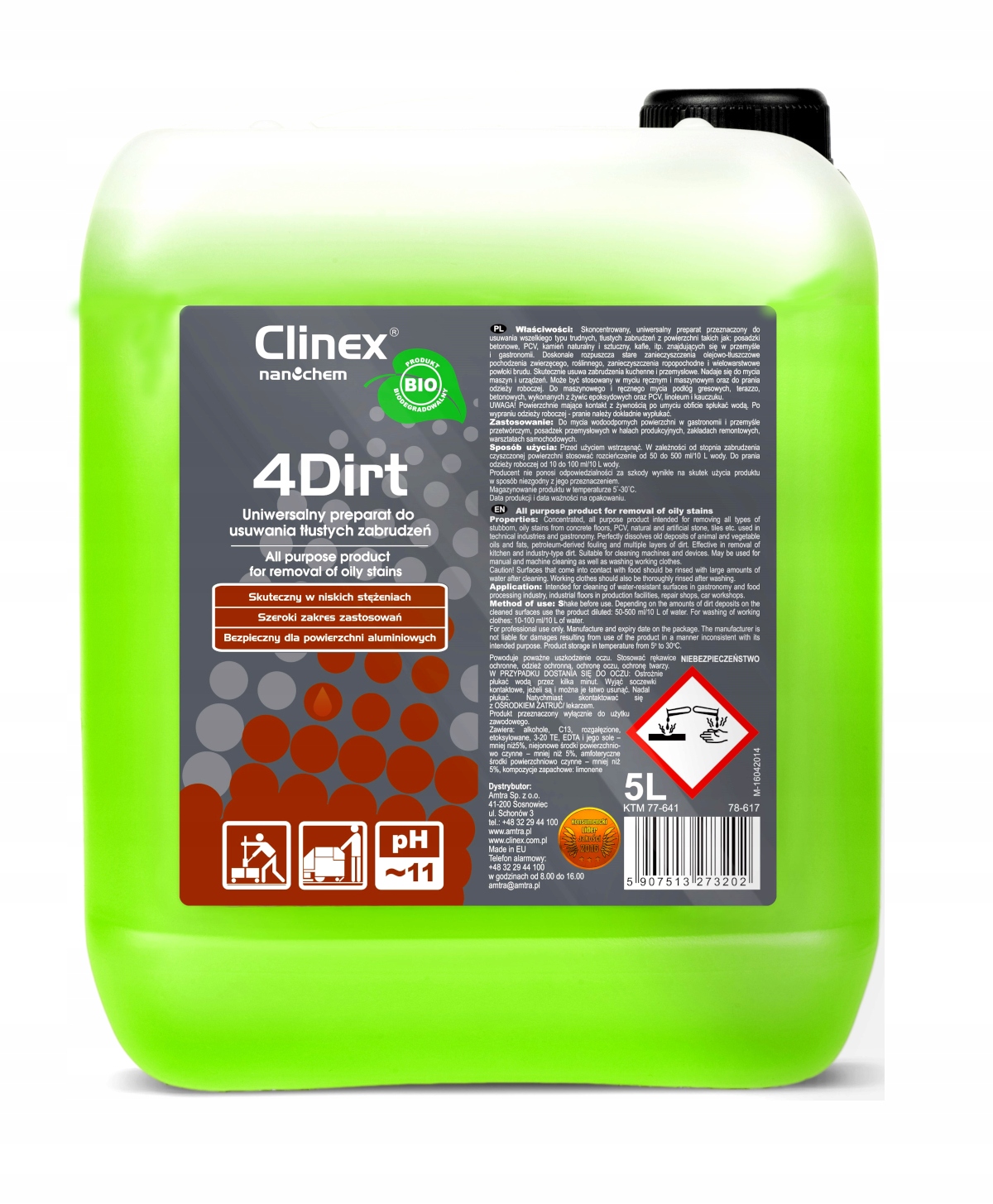 

Clinex 4DIRT 5L usuwa tłuste zabrudzenia