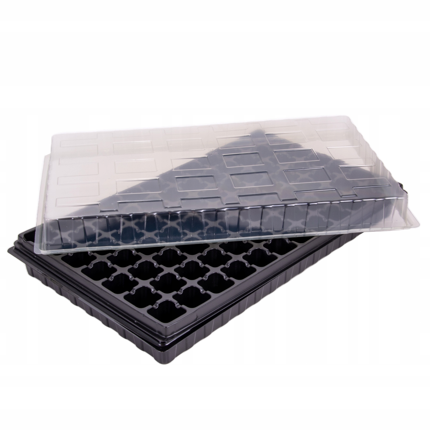 Mini szklarnia wielodoniczka 84 komórki z podstawką i przykrywką do wysiewu Długość 51.5 cm