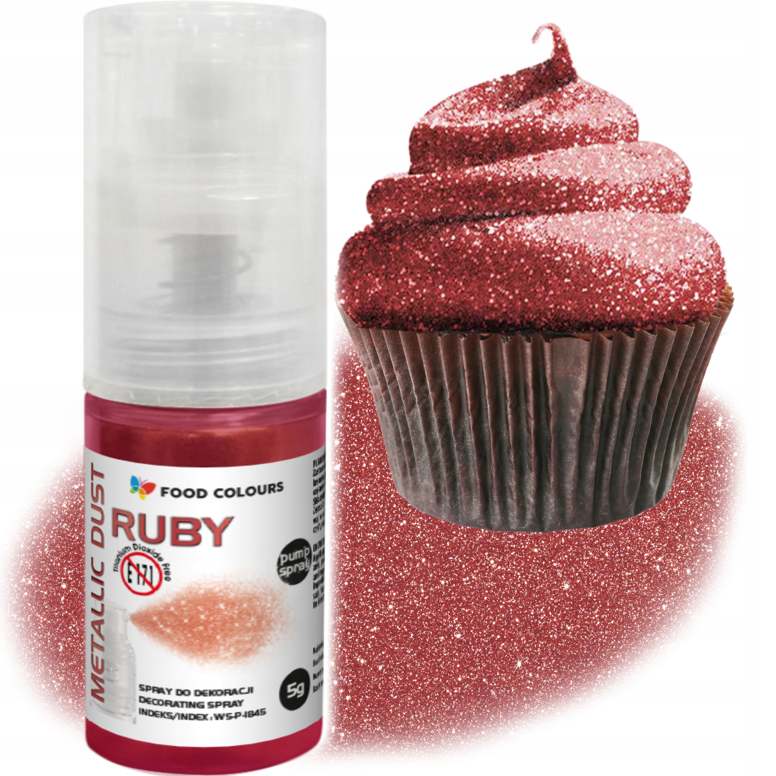 METALICZNY BARWNIK SPOŻYWCZY w Sprayu 5g RUBIN Brokat Pyłek z Pompką