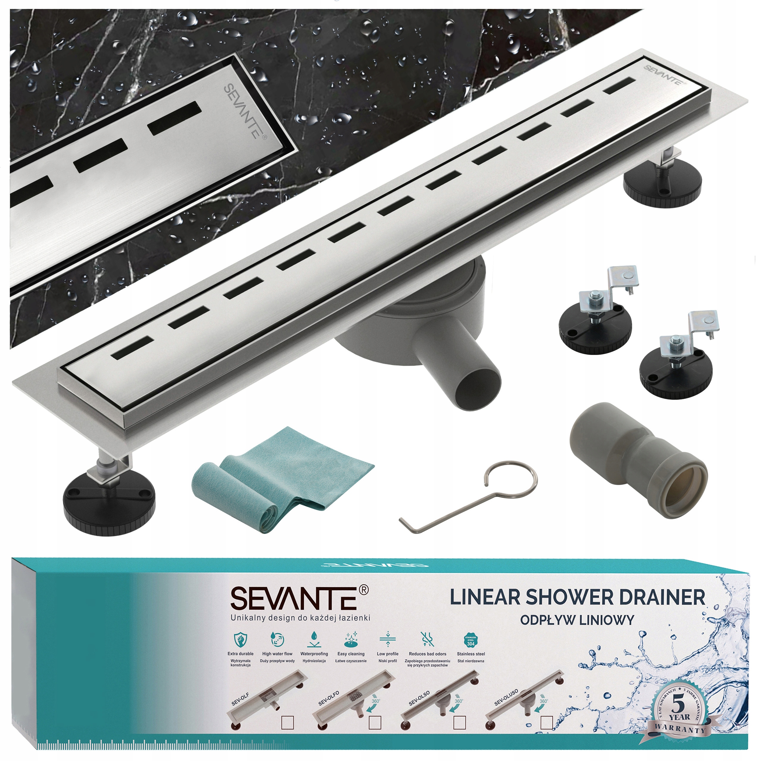 Lineárny odtok s maskovačom 100 cm Flat inox nerezová oceľ, otočný sifón