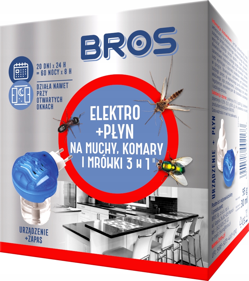 BROS ELEKTRO + PŁYN 3w1 NA MUCHY KOMARY I MRÓWKI