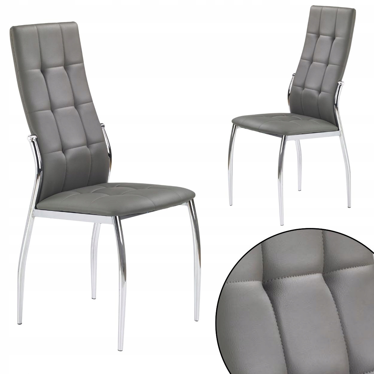 Krzesło K209 Popiel EkoSkóra Chrom Pikowane Halmar