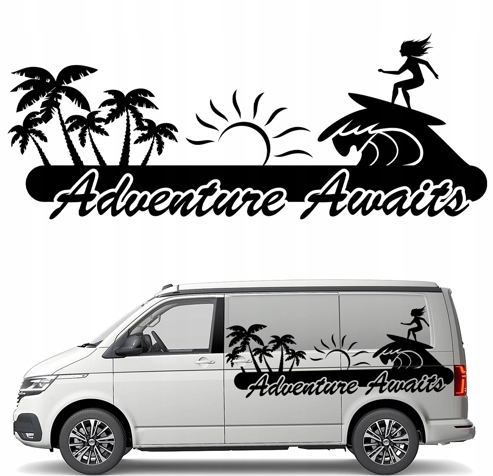 Samolepka Grafika na karavan přívěs Surfer Příběh Adventure Palmy 44x113