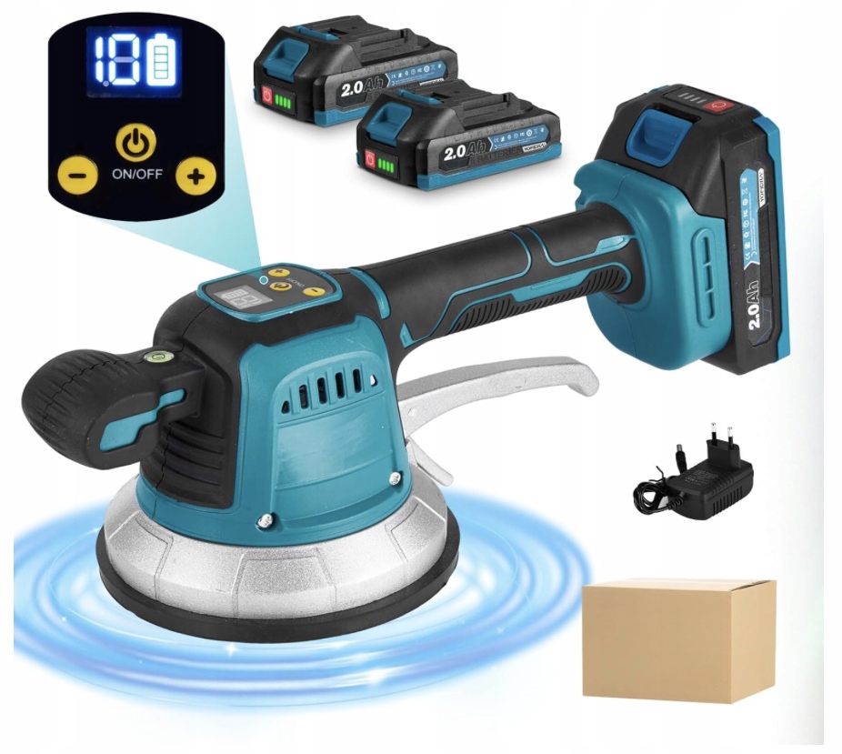 Vibrátor na dlaždice s přísavkou 150 kg 2 akumulátory 21 V 15000 Rpm