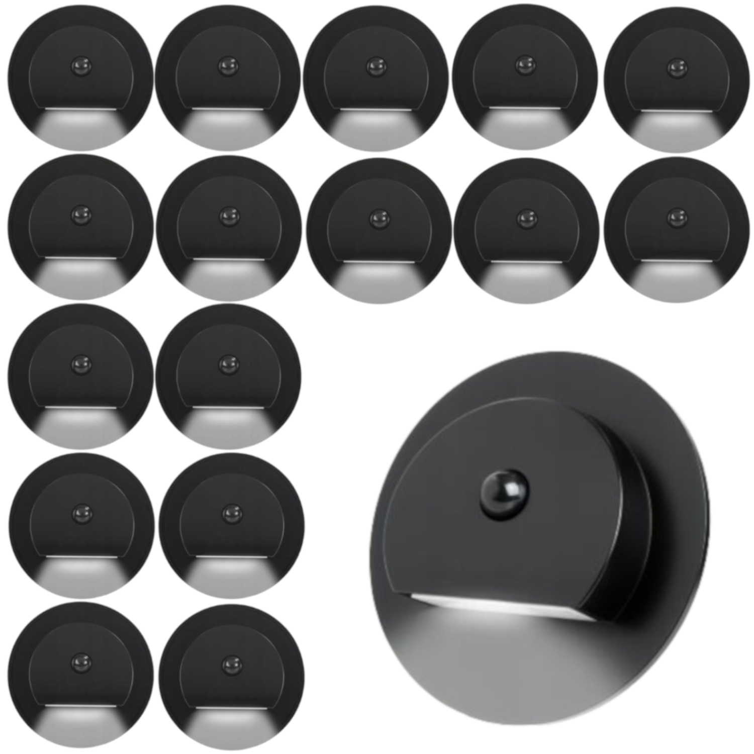 17 X Led Schodišťová Lampa S Kulatým Rámem Na Schody 230 V S Detektorem V Rámu