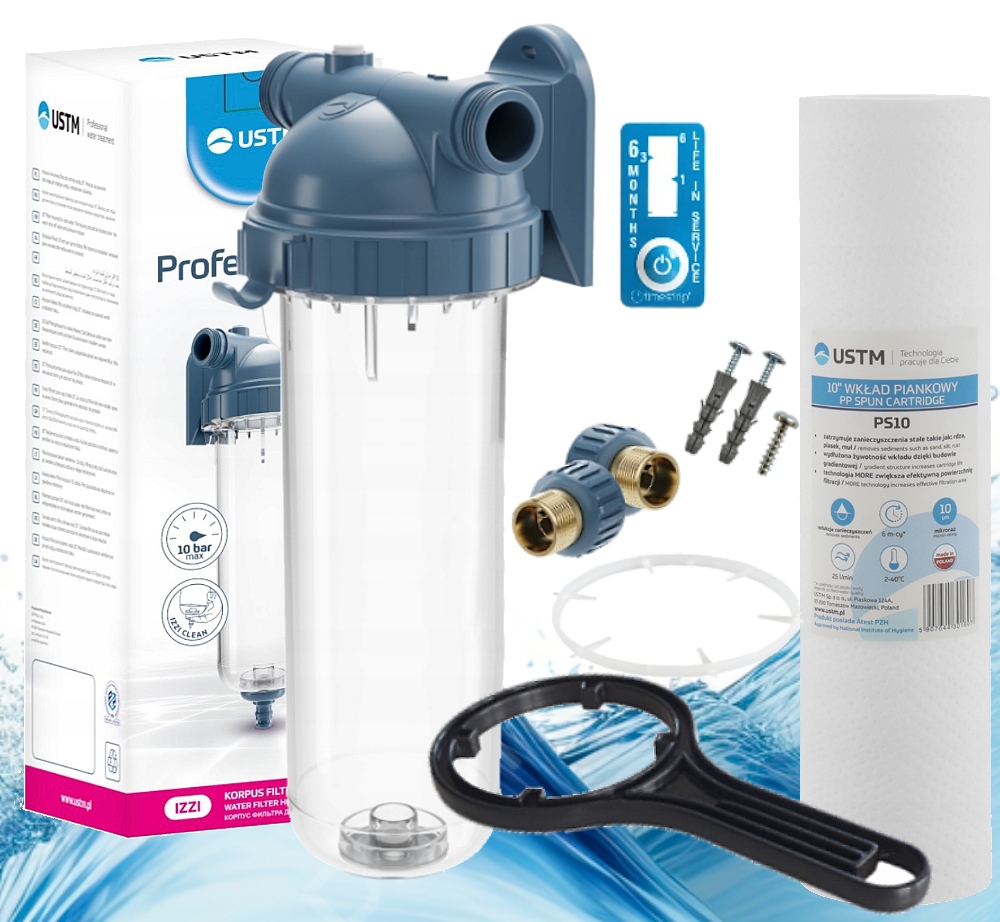 Sada Teleso kryt filtra 10" Izzi penový filter indikátor výmeny Ustm