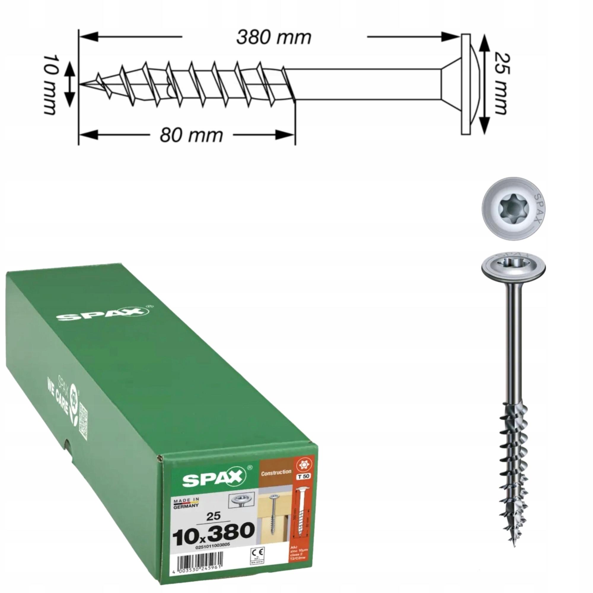 Univerzálne skrutky Wirox pre konštrukciu dreva Spax 10 x 380 mm 25 ks