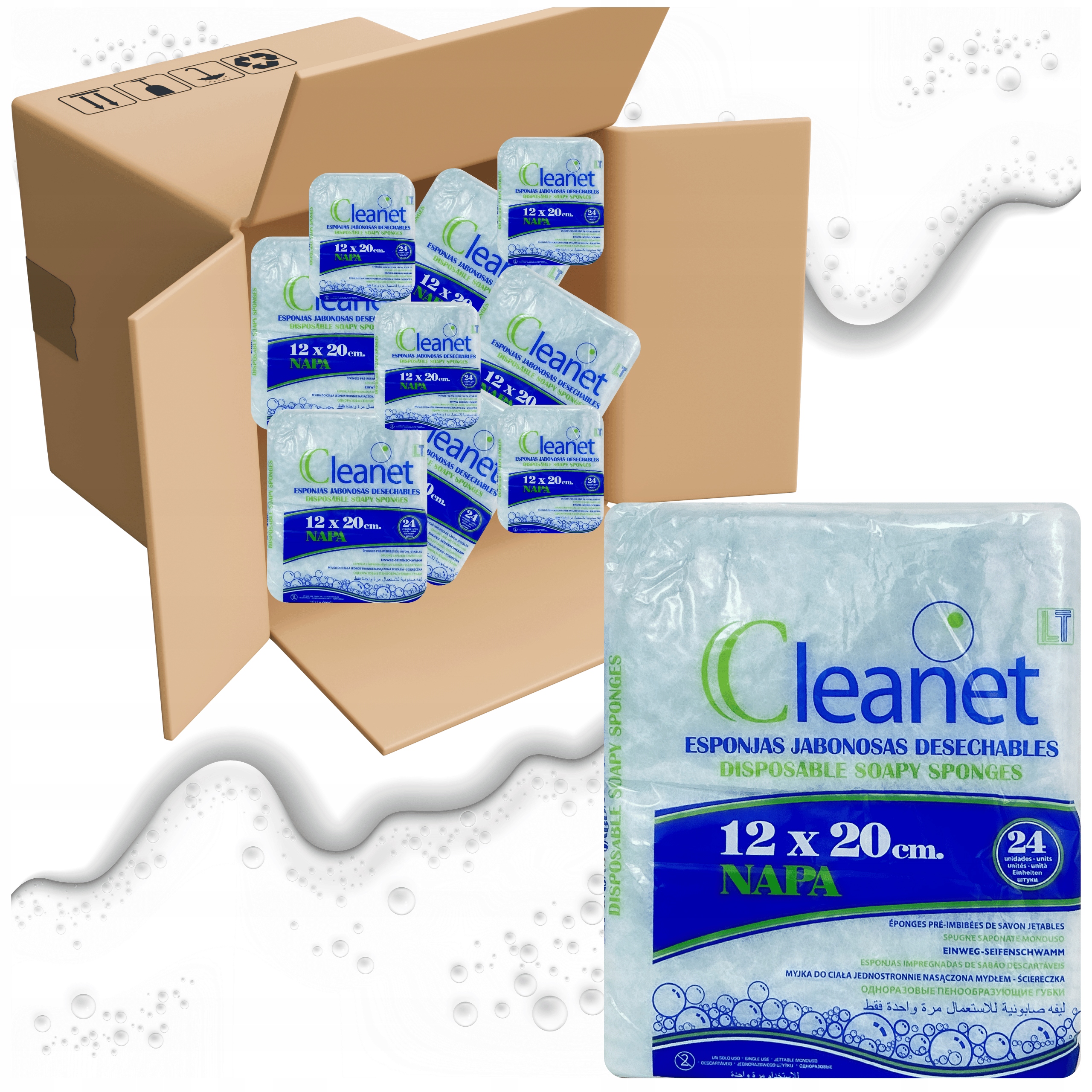 Myjki Do Mycia Ciała Nasączone Mydłem Żelem Gąbki Cleanet 24SZT