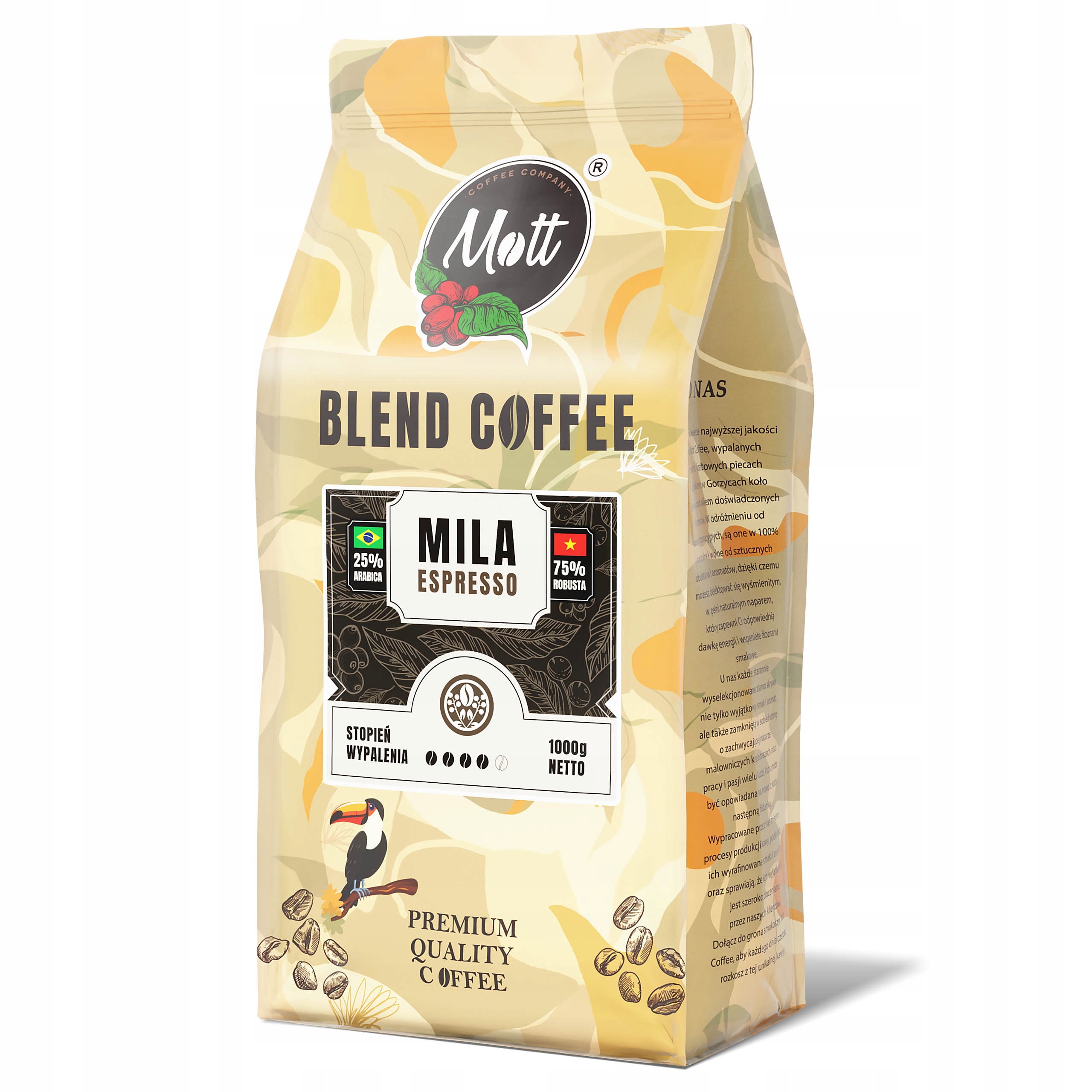 Levně Káva zrnková 1 kg Blend Čerstvě pražená Mila Espresso Mott Coffee