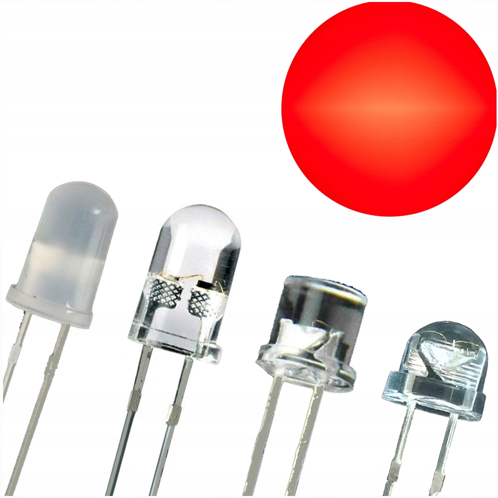 

x25 Diody Led 5mm Czerwone 630nm 4 rodzaje Dip