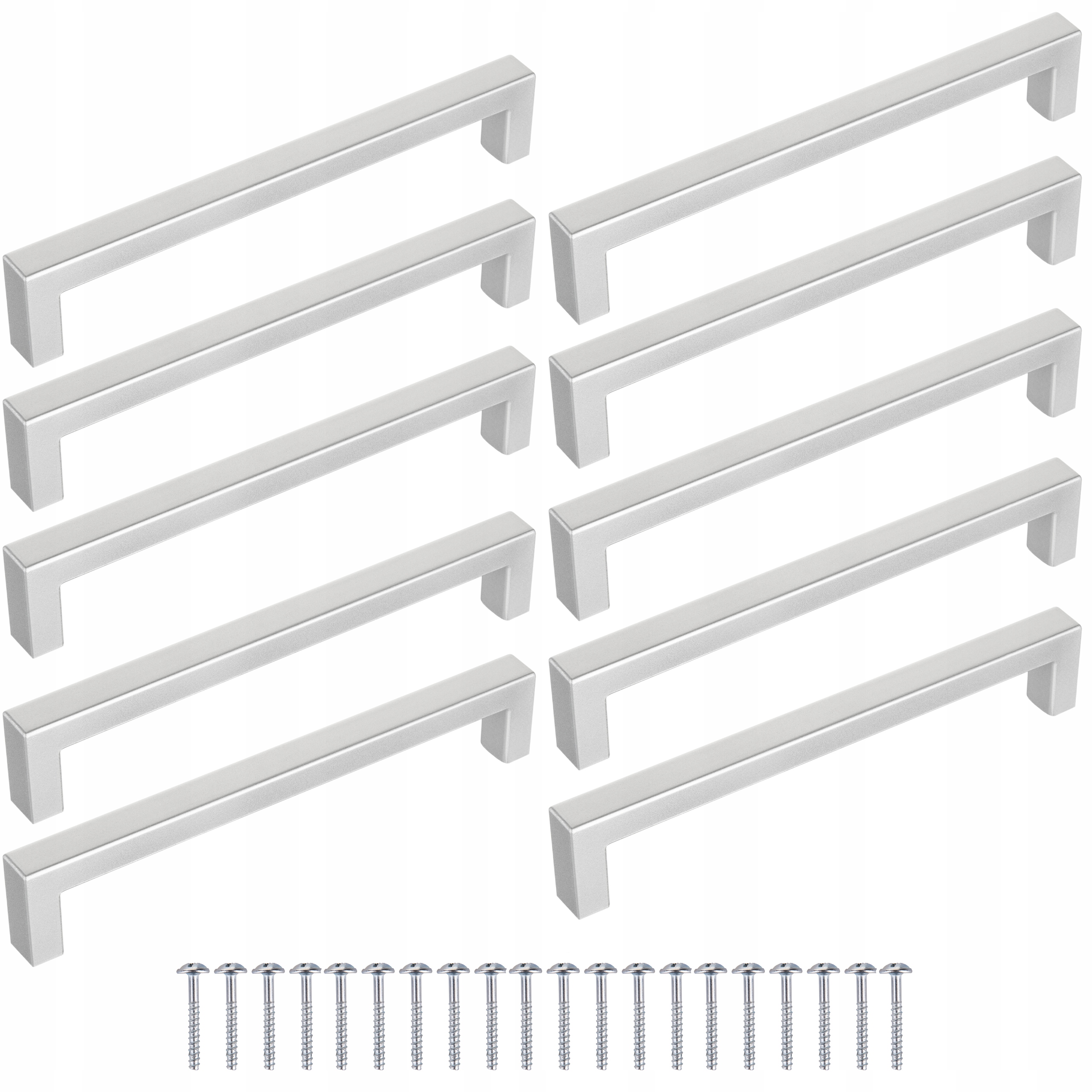 

10szt Uchwyt meblowy Kwadrat 160mm srebrny +wkręty