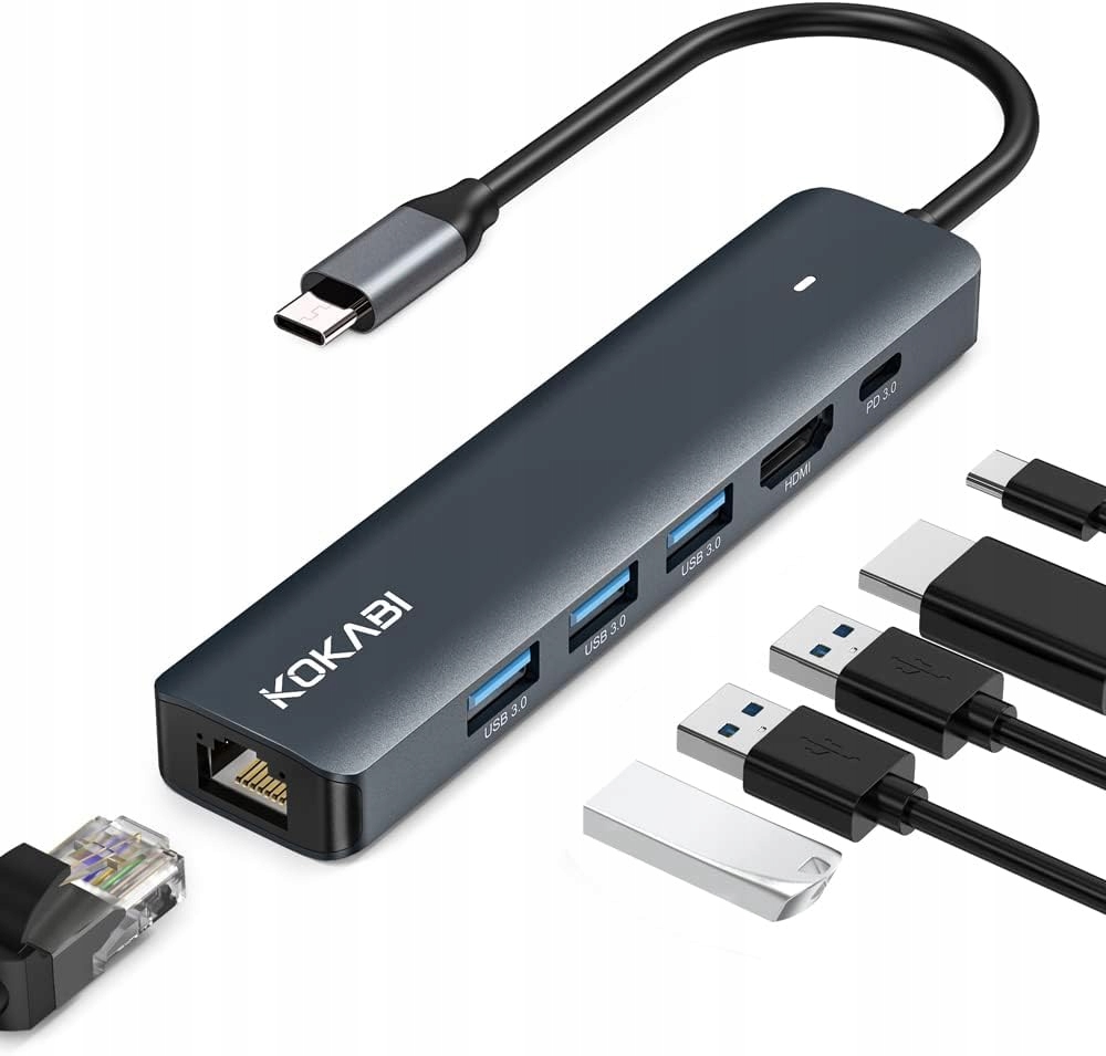 Usb Hub C Adaptér 6 V 1 Usb-c 3XUSB 3.0 Hdmi Lanový Rozbočovač Pro Notebooky