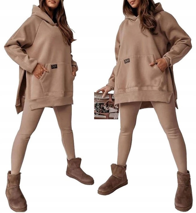 KOMPLET DRESOWY BLUZA KAPTUR LEGGINSY PRĄŻKOWANE U