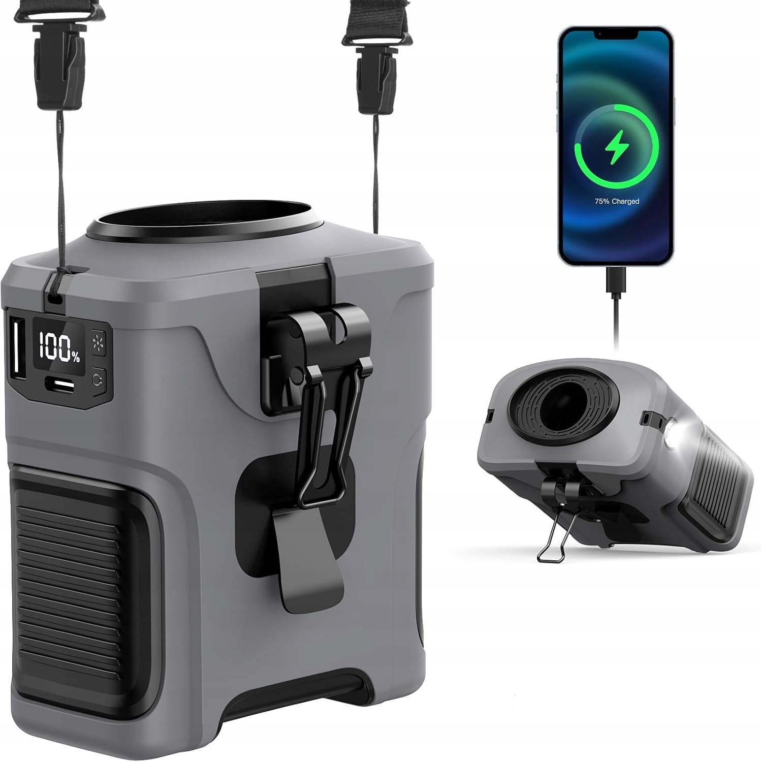 Přenosný ventilátor s klipem 10000 mAh 5 rychlostní Led powerbanka