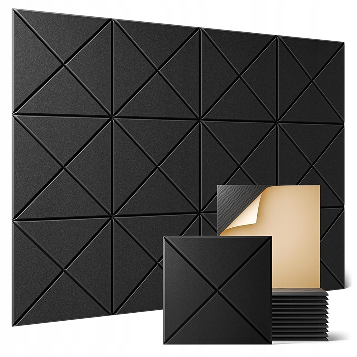 Samoprzylepne panele akustyczne 12 sztuk w kolorze czarnym do pokoju