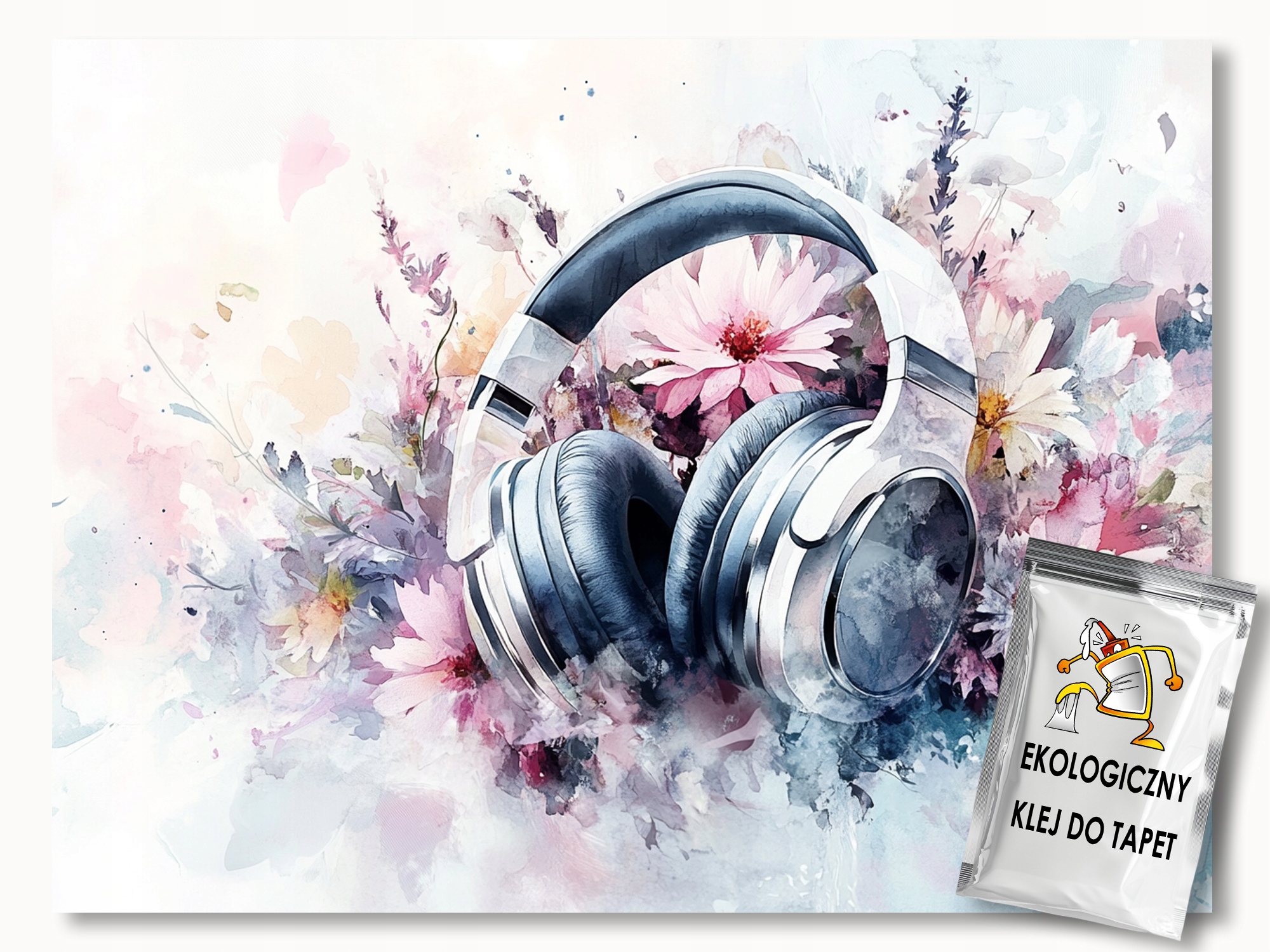 Fototapeta Flizelina Akvarel Hudba Sluchátka Květiny Boho 300x210 110g