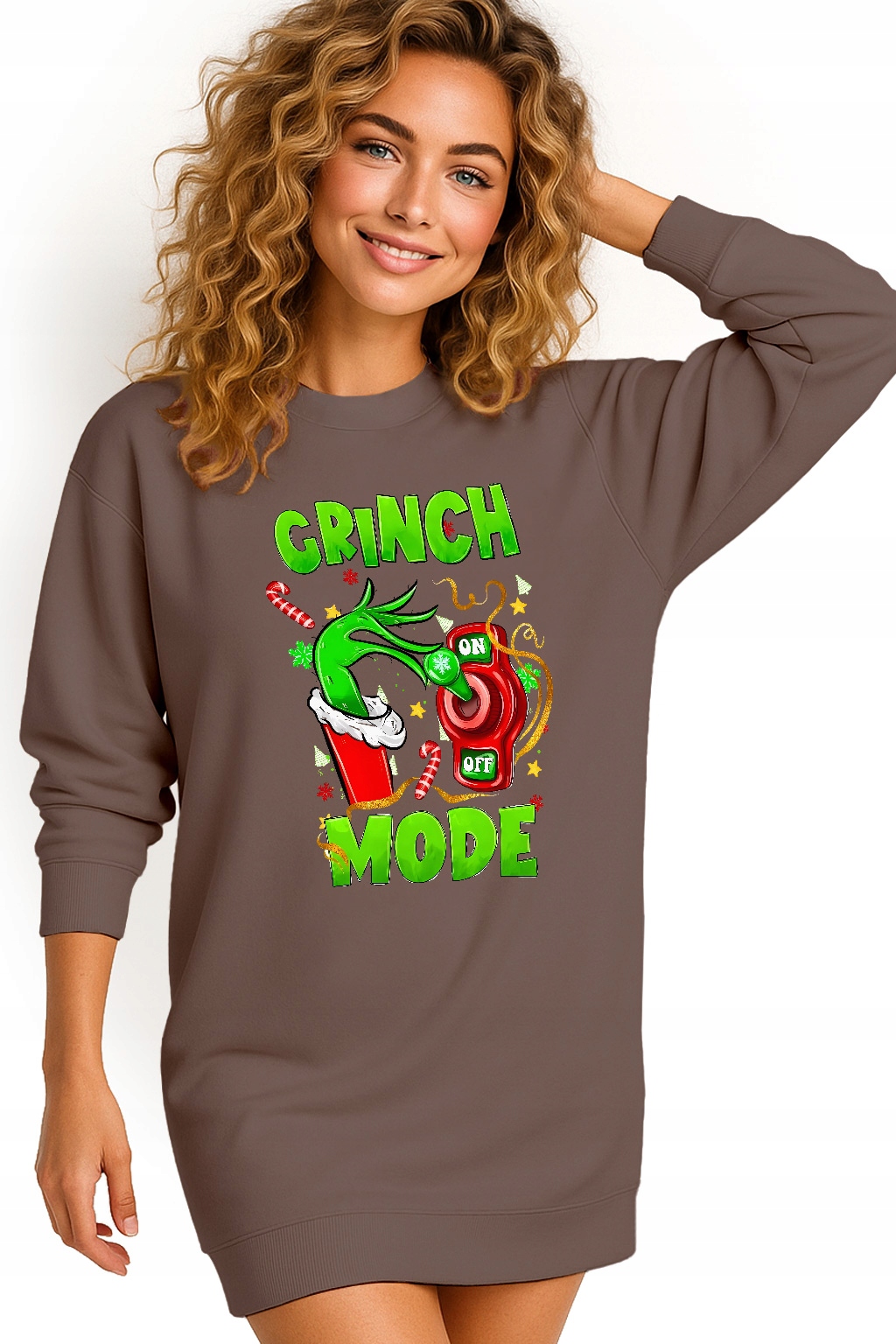 Mikina Vánoční Oversize Šaty Grinch Mode On Dárek K Svátku S