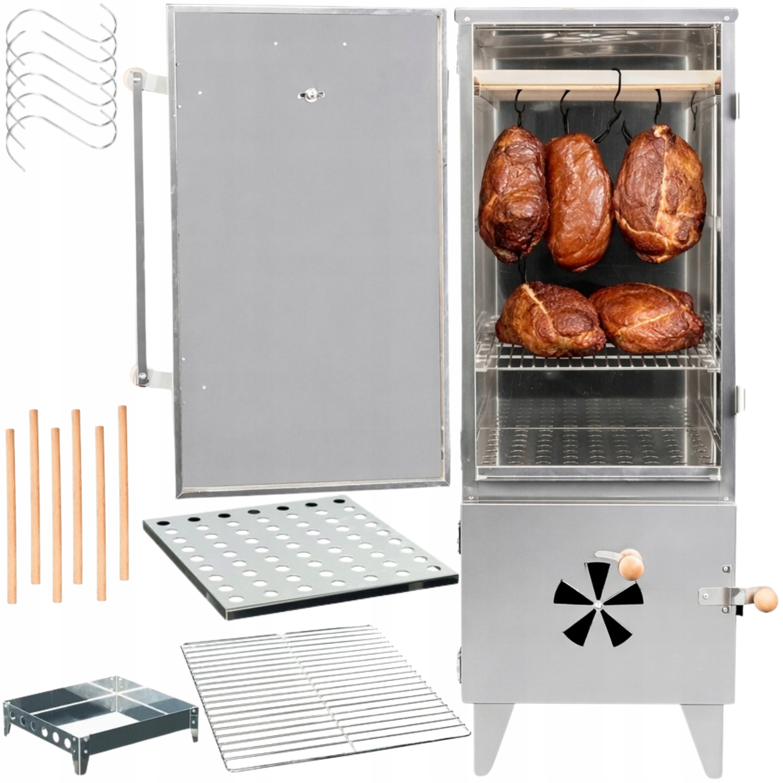 Domáca záhradná udiareň s funkciou grilovania nerezová oceľ 2v1 strieborná