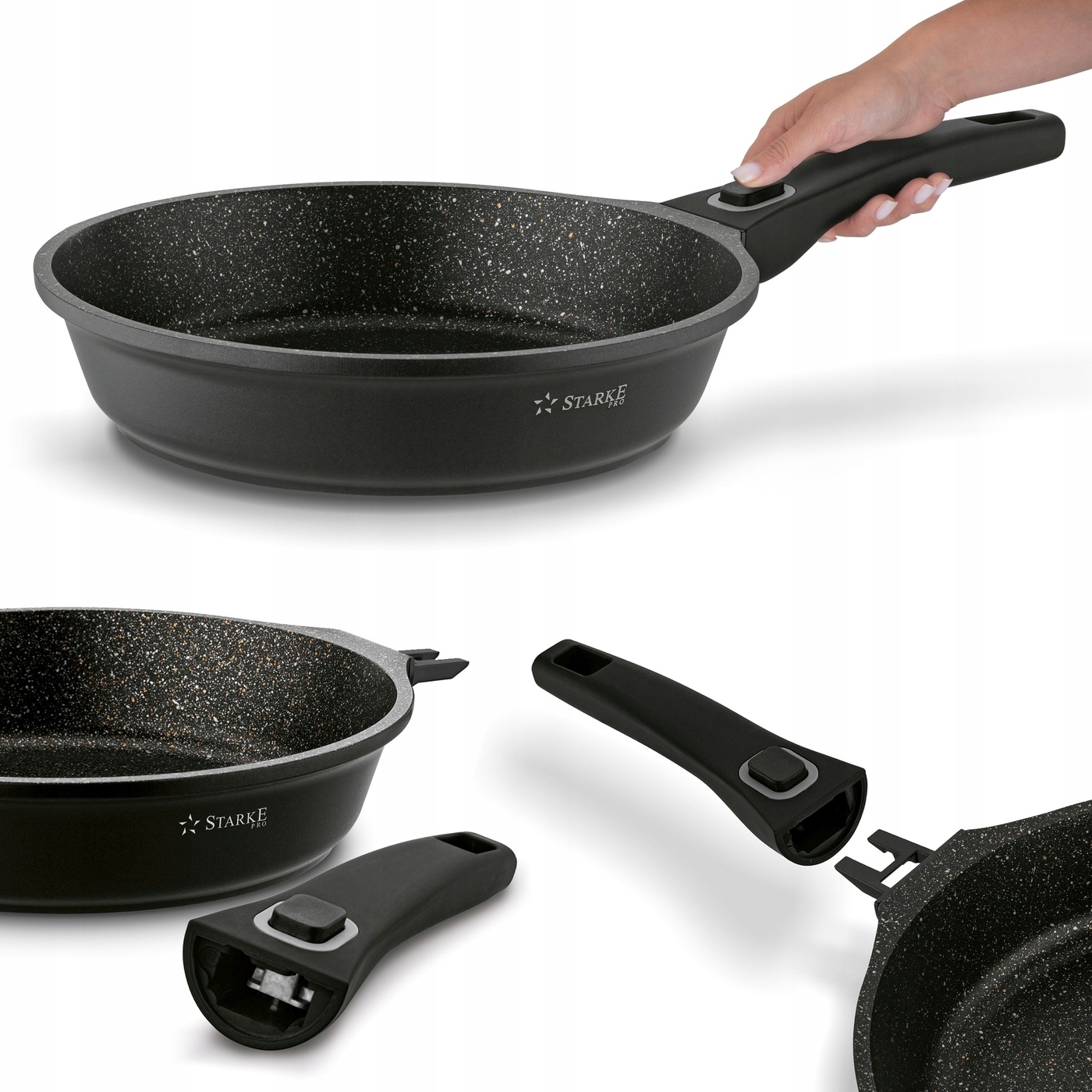 Patelnia Indukcja Marmurowa Odpinana Rączka Starke Pro Svart Marble 24cm