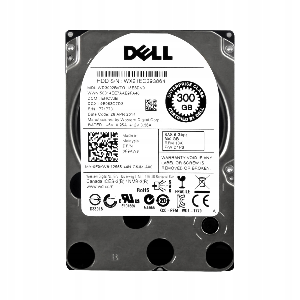 Dell 0F9KW8 300GB 10K 32MB SAS-2 2.5'' WD3002BKTG