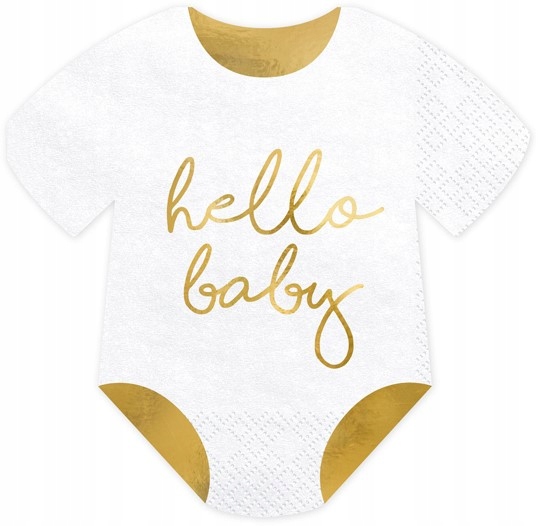 SERWETKI PAPIEROWE BIAŁE ŚPIOSZKI HELLO BABY ZŁOTY NA BABY SHOWER 20 SZT