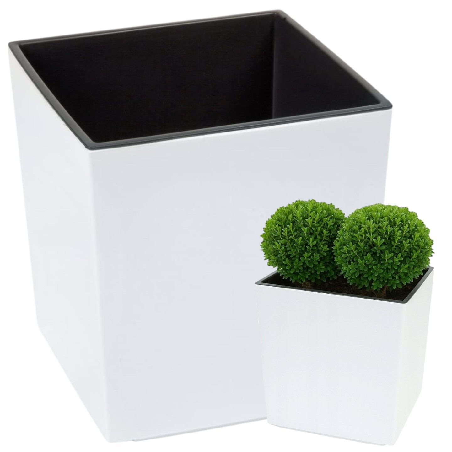 Doniczka Donica Z Wkładem Na Kwiaty Kwadratowa Plastikowa Biała Duża 40 CM