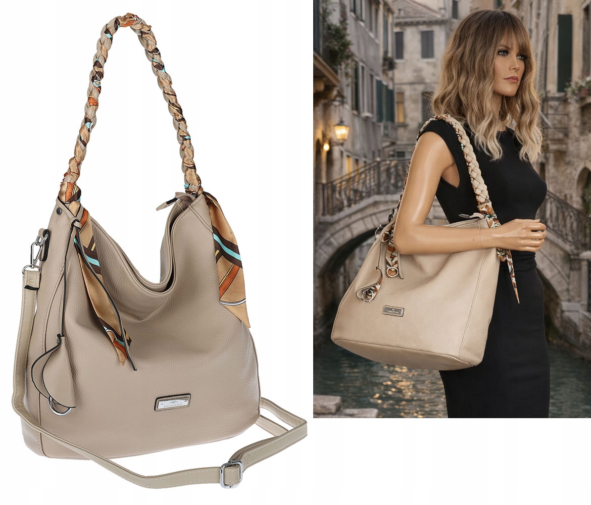 Torebka Damska Worek Shopper Torba na Ramię duża pajemna CH66816 Beżowa