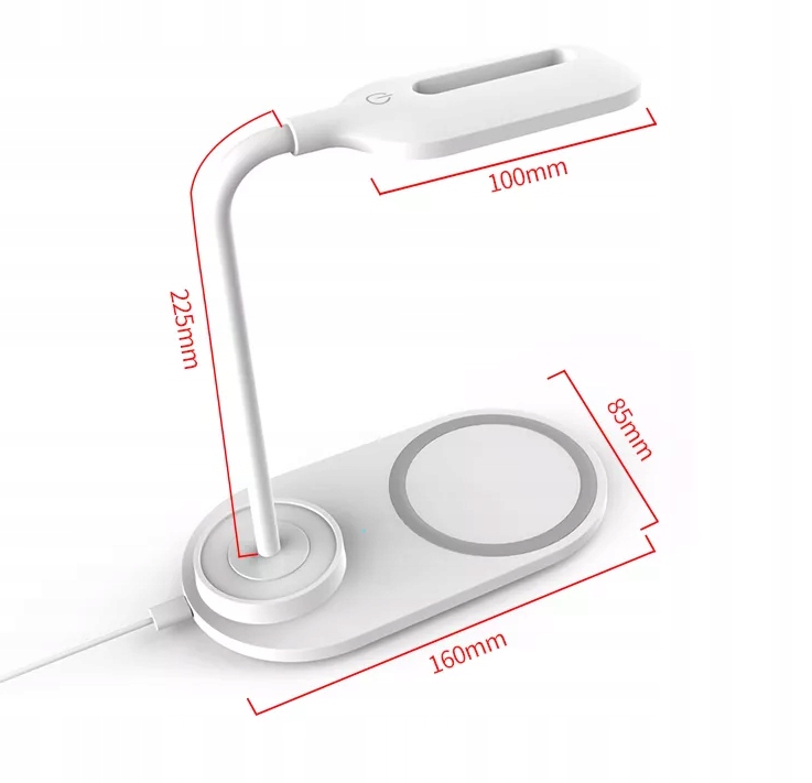 LAMPKA LED biurkowa z ŁADOWARKA Nocna indukcyjna QI USB na Biurko 450lm Głębokość produktu 16 cm
