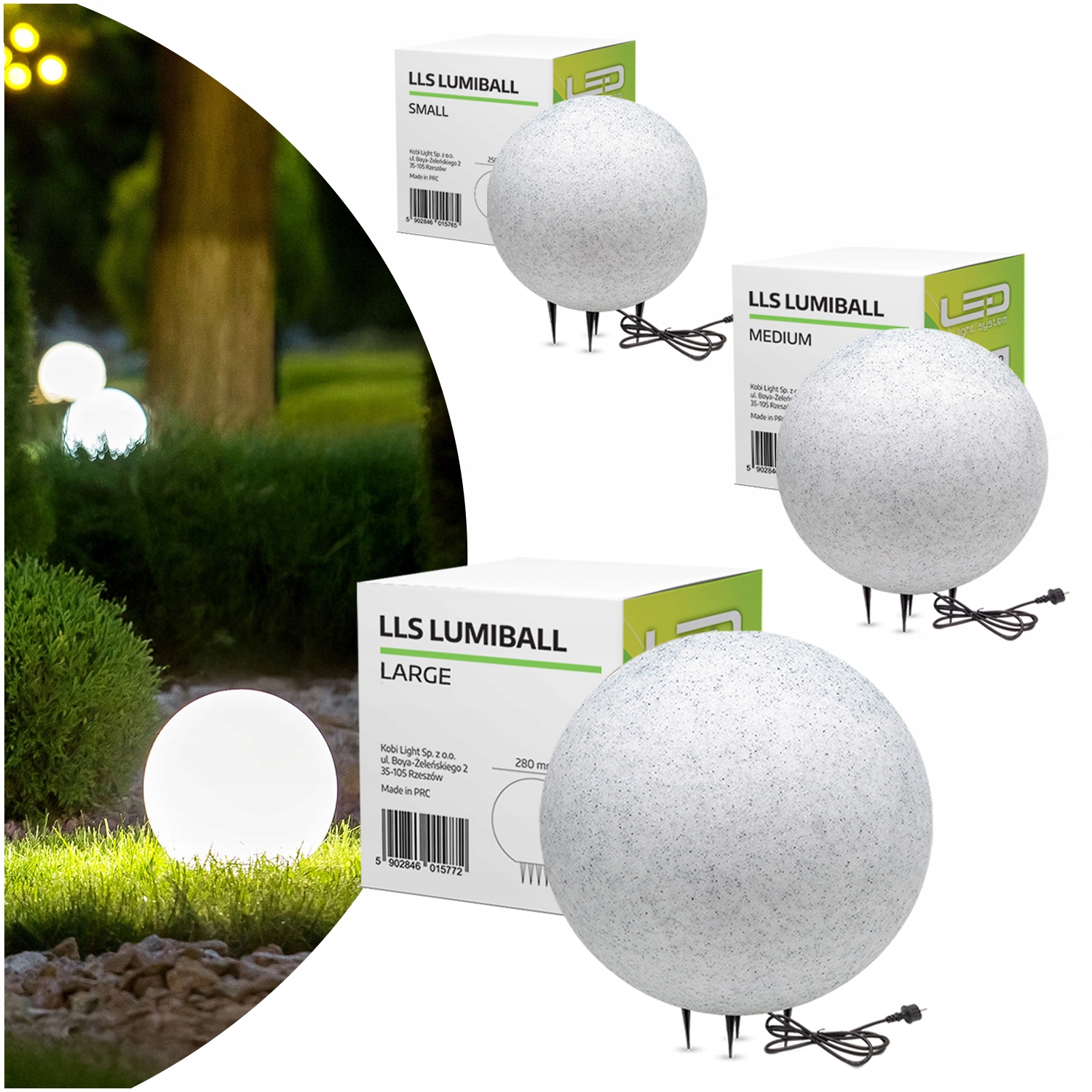 3x Lampa Zahradná svietiaca guľa Flora, vodotesná, imitácia mramoru