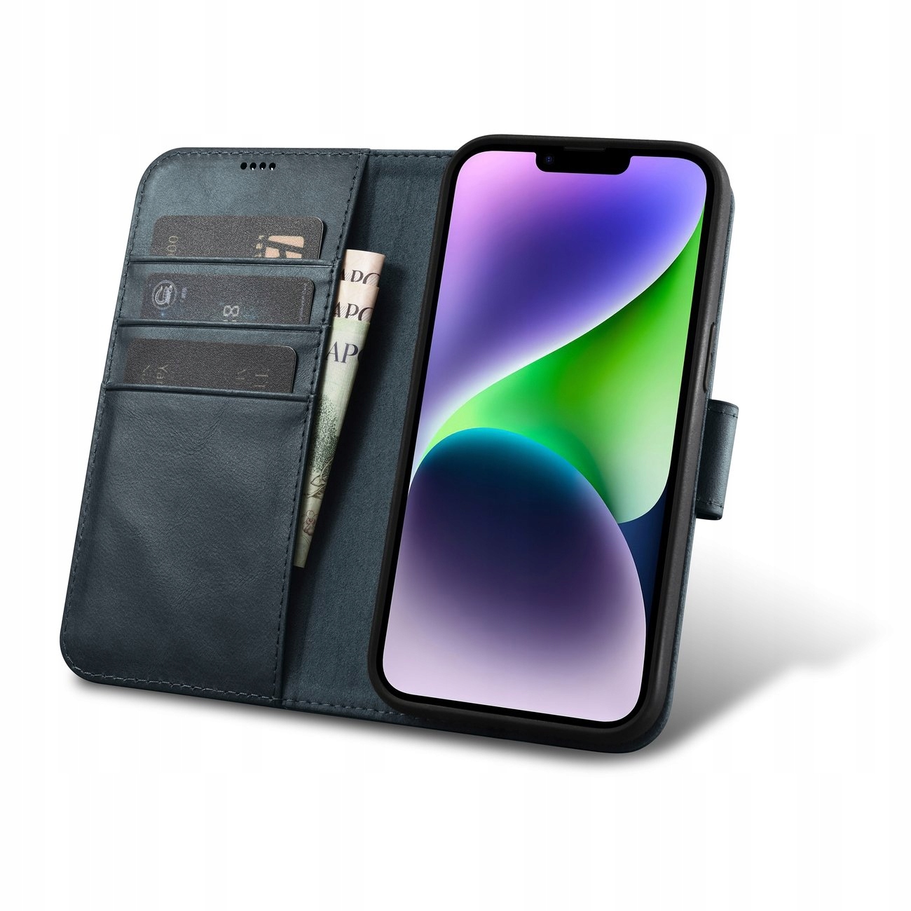 2w1 etui skórzany pokrowiec z klapką iPhone 14 Plus AntiRFID Oil Wax Wallet