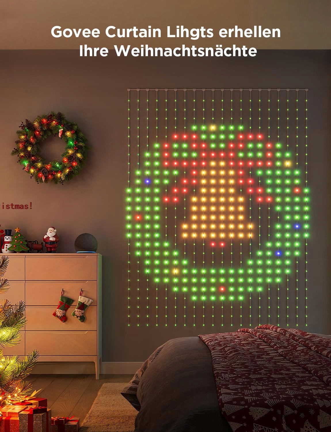 KIMUWOTE Kurtyna Świetlna 2x2m 200 LED Wodoodporna USB Ciepła Biała — miniatura 11